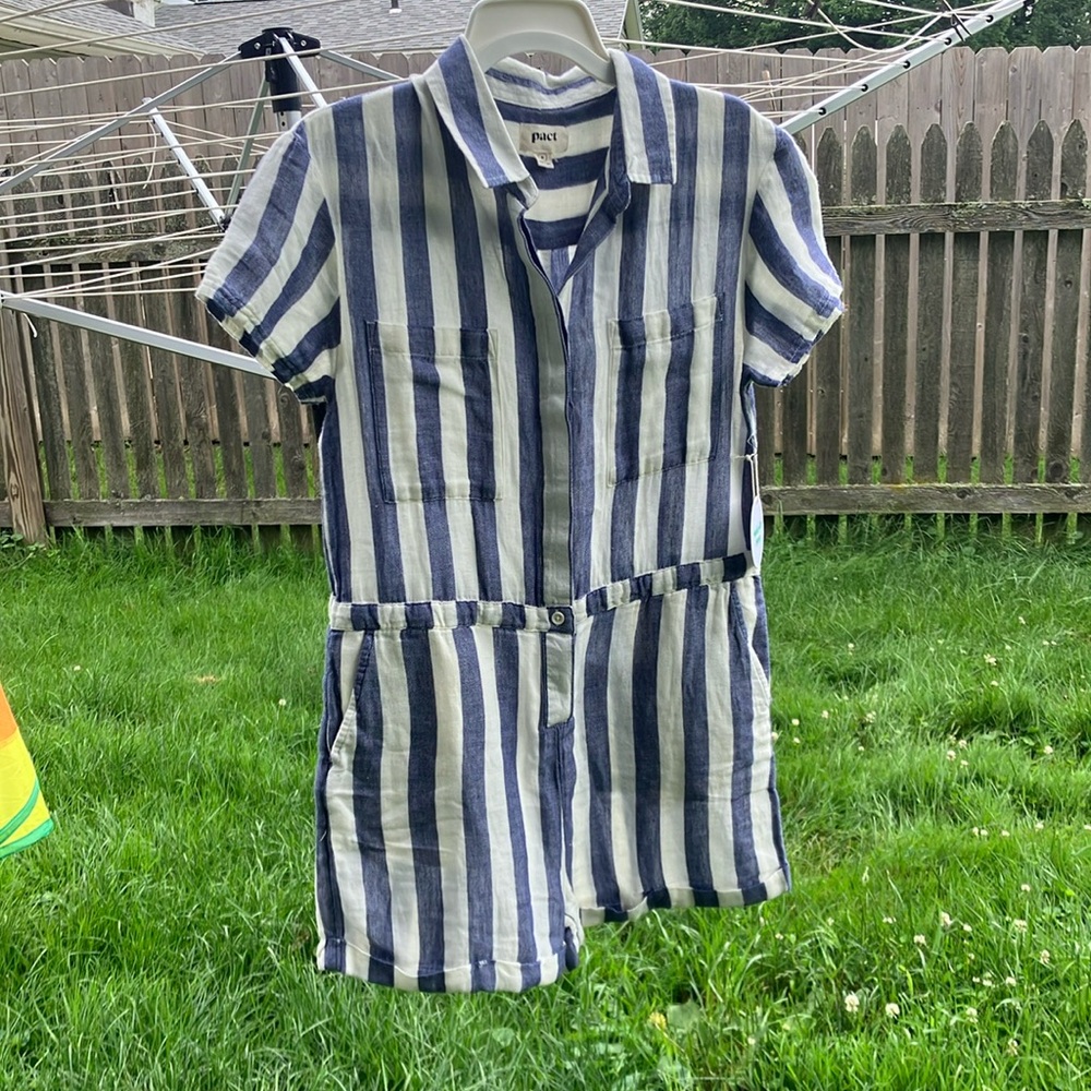 Pact Navy and White Striped Shirt